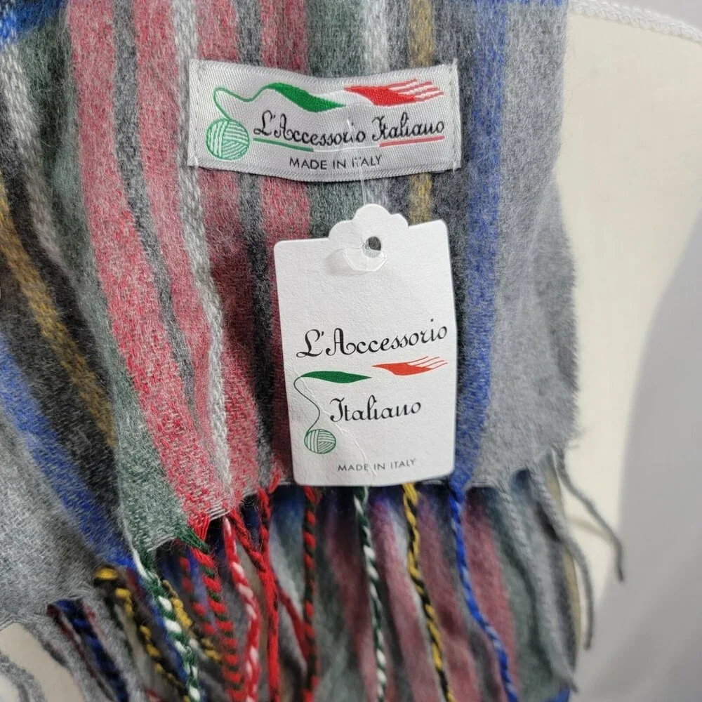 NEW L'Accessorio Italiano Mens Plaid Scarf Made in Italy Fringe‎ NWT